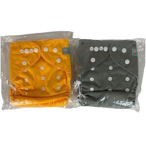 Set Of 2 Alva Baby Cloth Diaper Covers With Absorbent Inserts Gray Yellow